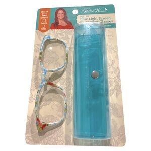 PIONEER WOMAN SWEET ROSE BLUE LIGHT SCREEN PROTECTION GLASSES & CASE